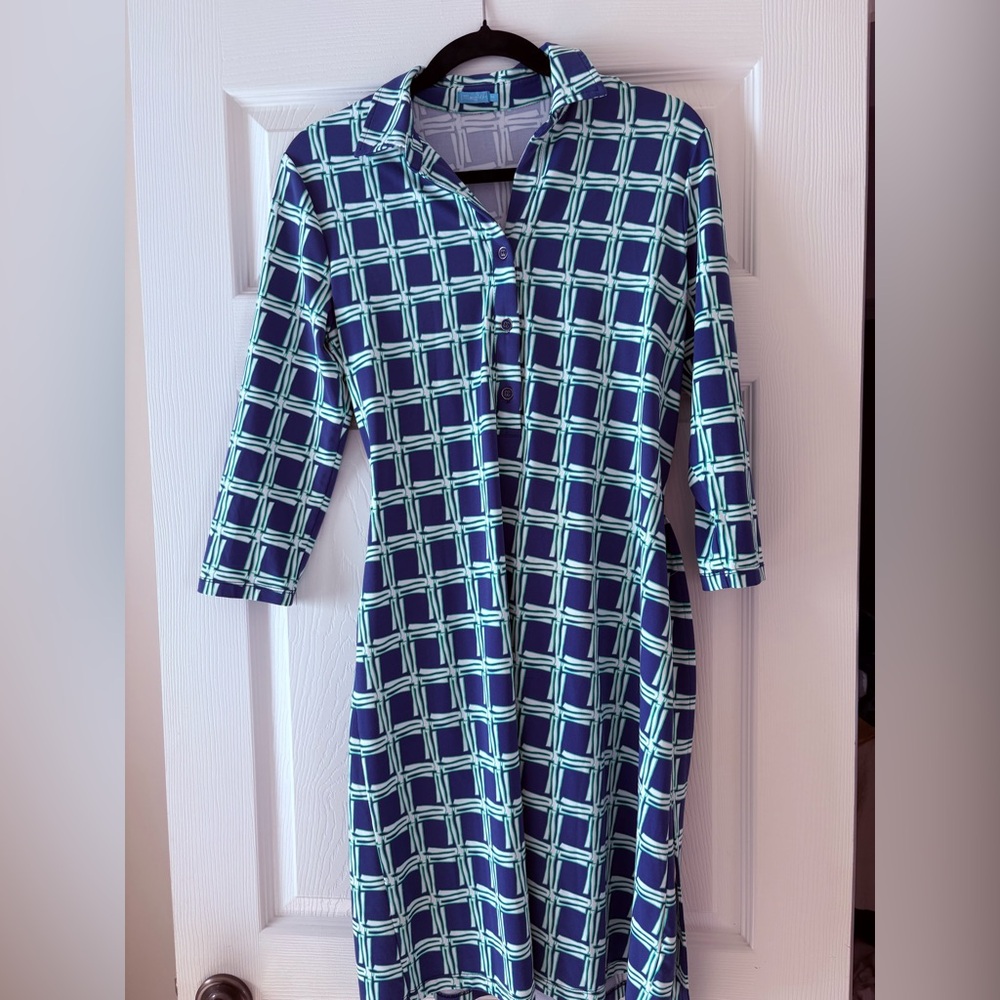 J.Mclaughlin Calla Collared Button Front Belted Shirtdress, Womens, M, Navy - Picture 3 of 9